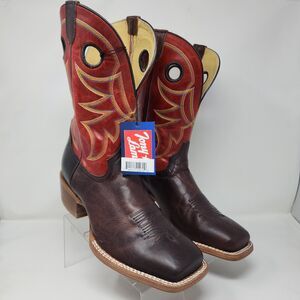 Tony Lama Western Boots Mens 11 Brown Ronan Distressed Leather Stitching Cowboy